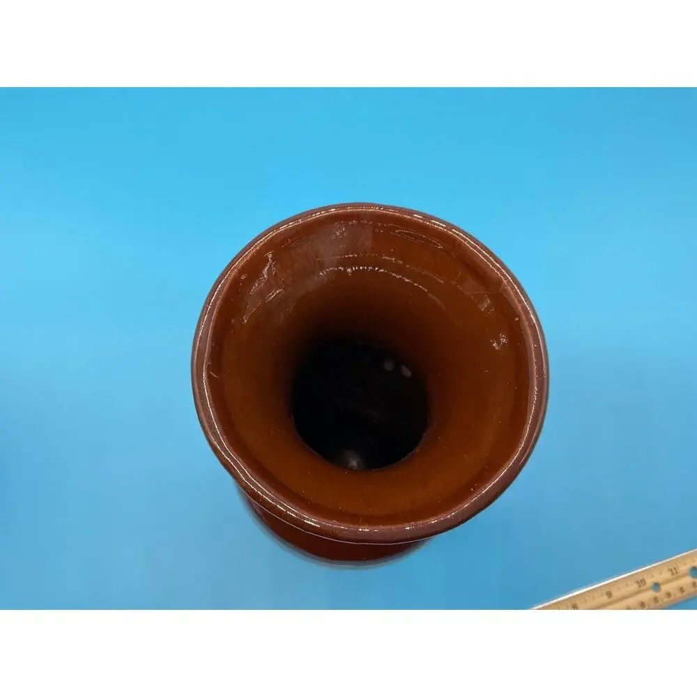 Vintage Brown Ceramic Vase‎ Handcrafted Floral Design 11